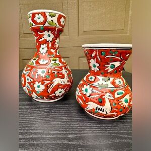 2 Vintage Vases Icarus Rhodes, Iznik Decoration, Greece, 1950s RARE